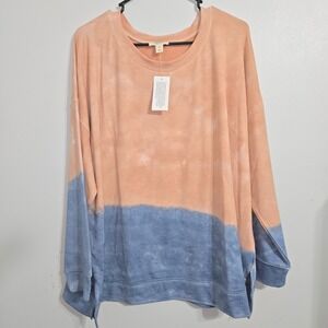 B#69 Style Co‎ Tie Dye Sweatshirt Top Blouse Orange Blue 3X